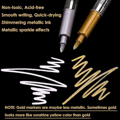 Dyvicl Metallic Markers Pens - Silver and Gold Paint Pens for Black Paper, Glass, Rock Painting, Halloween Pumpkin, Card Making, Scrapbook Album, Christmas DIY Art Craft Kids, Set of 4 - color: Gold & Silver
