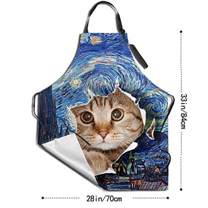 Funny Apron Polyester Grooming Aprons with Pocket for Cooking Kitchen Grilling Adults - color: Art Sky Cat
