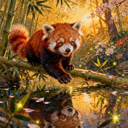 Acudotr Red Panda Diamond Painting Kits for Adults, 5D DIY Diamond Art Kits for Beginners, Full Drill Diamond Painting Kits for Home Wall Decor, 12x12 Inch
