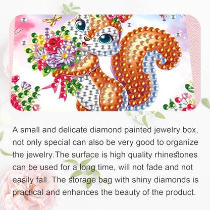 JZHYOAN Diamond Painting DIY Jewelry Storage Box, Fox Special Pattern Diamond Art Jewelry Box for Travel, Portable PU Leather Jewelry Holder for Earrings Necklace Bracelet