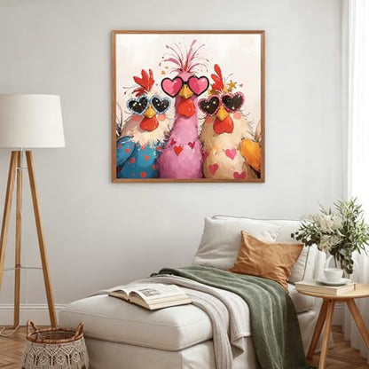 Diamond Art Painting Kits for Adults, Cute Chickens Full Drill Diamond Dots Paintings for Beginners, Funny Farm Animal Round 5D Paint with Diamonds Pictures Gem Art Painting Kits DIY Crafts 14x14In - color: Chicken
