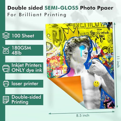 Koala Double Sided Semi-Gloss Photo Paper 8.5X11 Inch 100 Sheets 48LB - size: 8.5"X11"