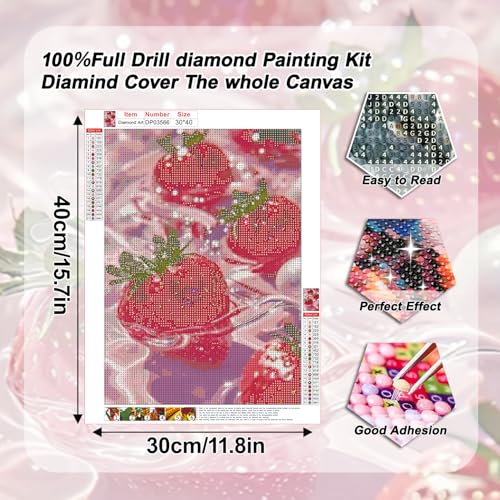 AIBOERL Diamond Art Kits for Adults,Strawberries Diamond Painting | Round Drill Strawberries Diamond Painting for Beginners DIY Rhinestone 5D Diamond dots(Gemstone Craft)Wall Art Gift 12x16IN - color: DP03566