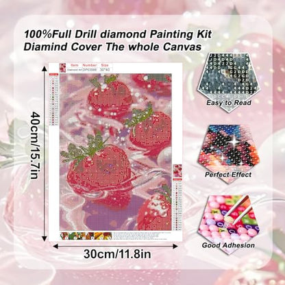 AIBOERL Diamond Art Kits for Adults,Strawberries Diamond Painting | Round Drill Strawberries Diamond Painting for Beginners DIY Rhinestone 5D Diamond dots(Gemstone Craft)Wall Art Gift 12x16IN - color: DP03566