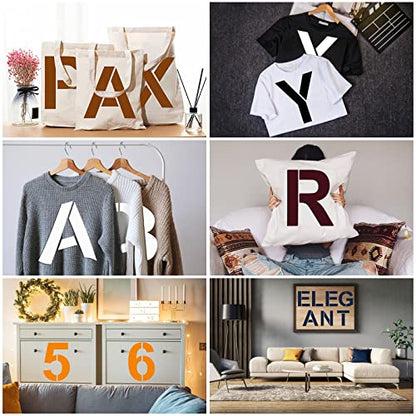 FEBSNOW 36 Pcs 12 Inches Large Alphabet Letter and Number Stencils | Reusable PET Plastic, Painting on Wood Wall Fabric Rock Chalkboard Glass, Creating Sign Craft Board, 36 Pcs 12x12 Inches - size: 12 inches
