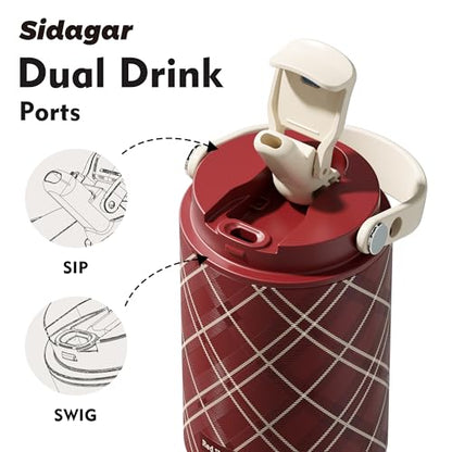 26 oz Insulated Stainless Steel Tumbler with Straw & Handle Plaid - color: Red Velvet