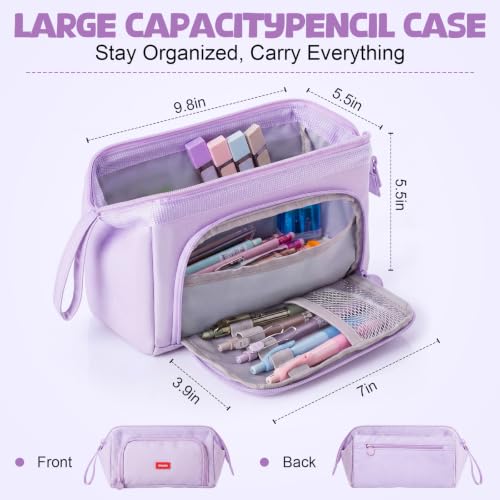 Eersida 47 Pcs Aesthetic School Supplies with Cute Pen Case, Mechanical Pencils 0.5mm, 0.7mm, 0.9mm & 2.0mm with Leads and Eraser Refills, Wood Pencils #2, for Writing, Drawing & Drafting(Purple) - color: Purple