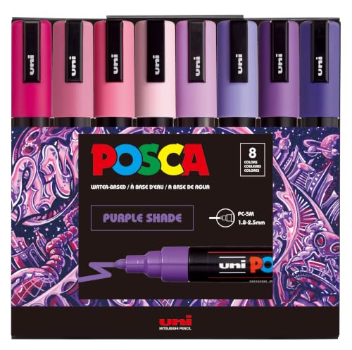 posca® PC-5M Water-Based Paint Markers, Medium Reversible Tip (1.8–2.5 mm), 8 Count Purple Shade Colors - color: Purple