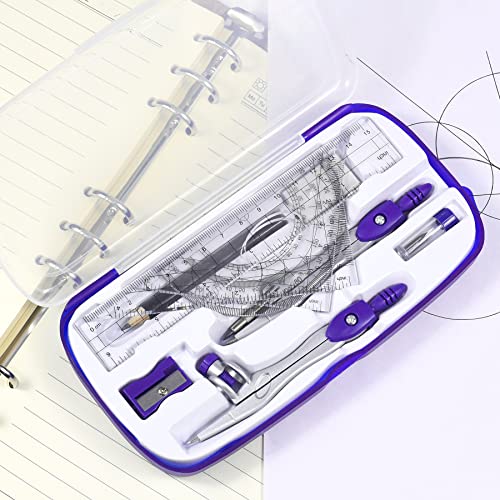 Vobou Math Geometry Sets 10 Pcs, Student Supplies Kit, Compass Set (Purple - color: Purple
