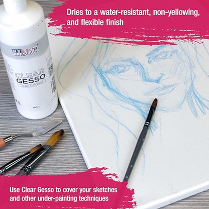 U.S. Art Supply Clear Gesso Primer (16oz) for Oil & Acrylic Painting - Enhances Blending & Canvas Paint Prep - Mixable Clear Gesso Primer for Acrylic Painting - color: Clear