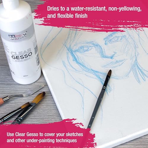 U.S. Art Supply Clear Gesso Primer (16oz) for Oil & Acrylic Painting | Enhances Blending & Canvas Paint Prep - Mixable Clear Gesso Primer for Acrylic Painting - color: Clear