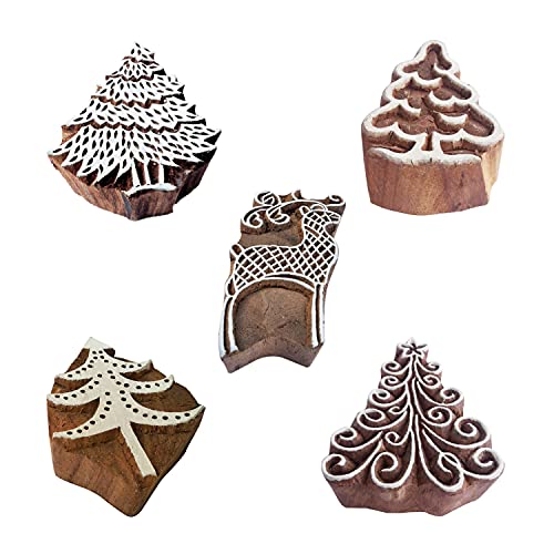 Royal Kraft Xmas Wooden Printing Stamps (Set of 5) - DIY Henna Fabric Textile Paper Clay Pottery Blocks Htag2217 - color: Htag2217