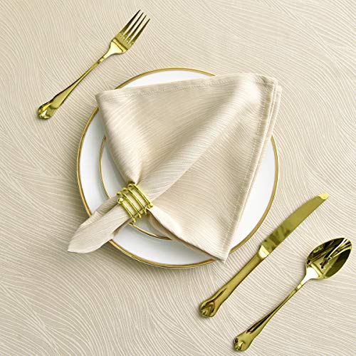 maxmill Jacquard Cloth Napkin 20 x 20 Inch Swirl Pattern Solid Washable Polyester Dinner Napkins Set of 4 Pieces with Hemmed Edges for Family Holiday Dinners Weddings Parties and Banquets Beige - color: Beige, size: 20" x 20" (Set of 4)