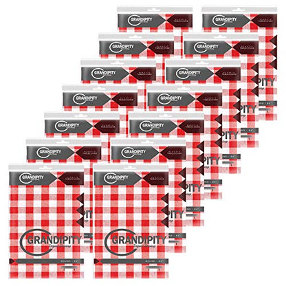 Grandipity Plastic Table Cloth Disposable 12 Pack 84" Round Red Gingham | Plastic table covers, durable disposable tablecloths, fade and tear-resistent table cover for party, event - color: Red Gingham Checkered, size: 84in. Round