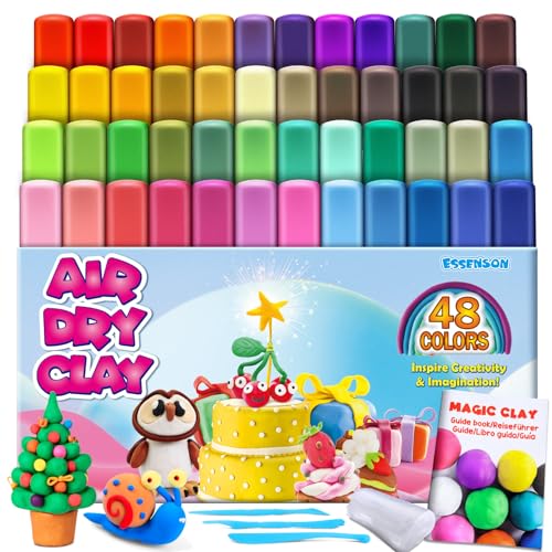 Air Dry Clay, 48 Colors Modeling Magic Clay for Kids | Includes Tools, Soft & Ultra Light, Ages 3-8+ Years, Boys & Girls - color: 48 Colors