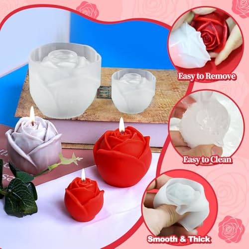 Rose Candles Molds, Set of 2 Large Small 3D Rose Flower Molds - color: 2pcs Rose Flower Molds