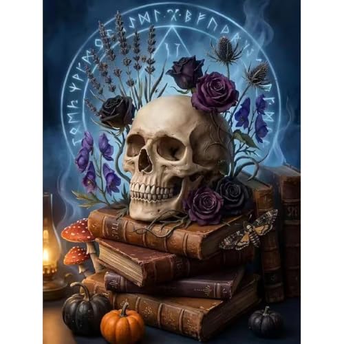 uuxsretaio Skull Diamond Art Kits for Adults, 5D Halloween Skeleton Diamond Painting Kits for Beginners, DIY Full Drill Diamond Dots Gem Arts Crafts Gothic Home Wall Decor 12x16 in - color: JX0530