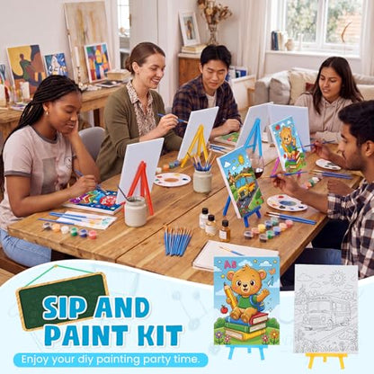 Blosssound 10 Set Back to School Pre Printed Canvas Pre Drawn Canvas Painting with Easel Kits 5" x 7" Outline Painting Panels for Beginners, DIY Craft Project, Party Favor, Home Decors - style: Back to School