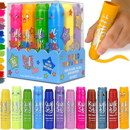 Kwik Stix Cuties Washable Paint Sticks for Kids & Toddlers, 12 Non-Toxic Colors, Quick-Drying, Allergen-Free, Solid Tempera with Cute Caps - color: Multicolor