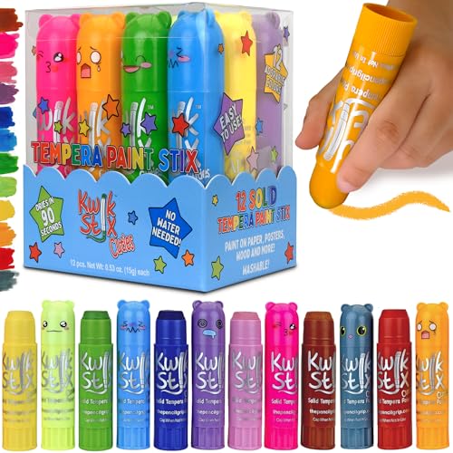 Kwik Stix Cuties Washable Paint Sticks for Kids & Toddlers, 12 Non-Toxic Colors, Quick-Drying, Allergen-Free, Solid Tempera with Cute Caps - color: Multicolor