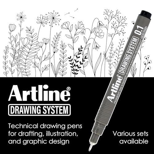 Artline 230 Drawing System Pens, Technical Drawing Pens For Drafting, Illustrating, and More, 0.1mm, 0.2mm, 0.3mm, 0.4mm, 0.5mm, and 0.8mm Fine Tips - Black, 6-Pack - style: 0.1, 0.2, 0.3, 0.4, 0.5, 0.8mm Nib Sizes | 6-Pack
