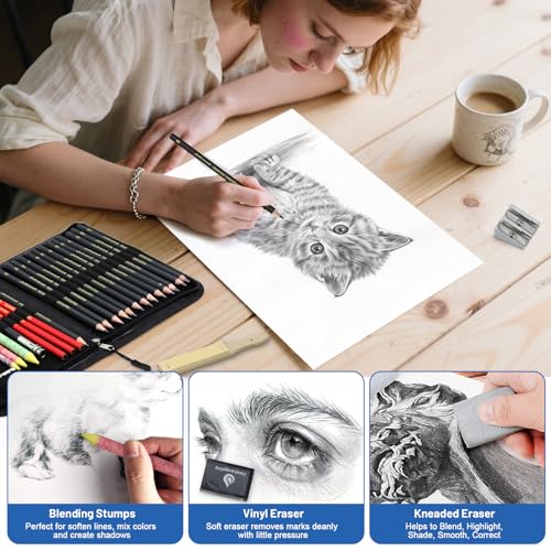 Heshengping, Sketching and Drawing Pencils Set 26pcs, Art Supplies Drawing pencil Kit,Graphite Charcoal Professional Pencils Set, Adults Beginners Artist - style: 26 Pack Sketching Pencils Black