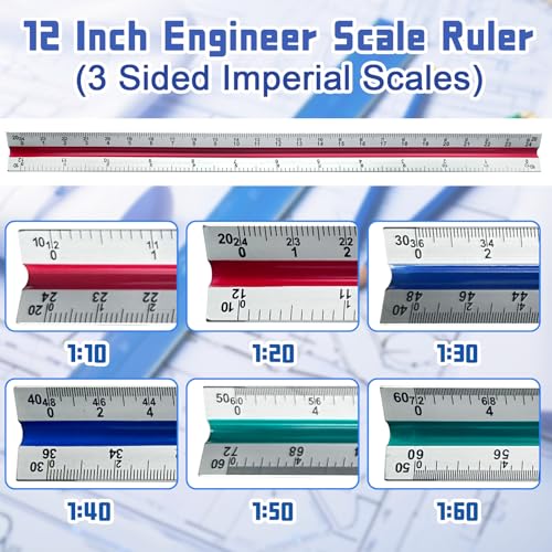 Biaungdo Engineer Scale Ruler 12 Inch Aluminum Colored for Drafting