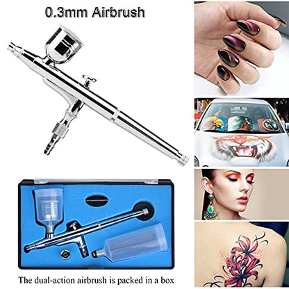 0.3mm Dual Action Airbrush Kit with 6/20/40CC Cups Paint Spray Gun
