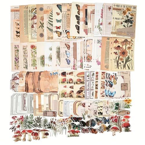 Esweny 200PCS Vintage Scrapbooking Supplies Kit for Journaling, Scrapbook Sticker Paper Pack for Junk Journal Planners Aesthetic Cottagecore Room Decor Wall Art Collage Album (Nature) - style: Nature