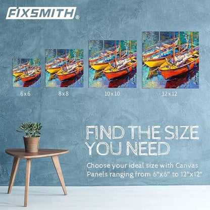 FIXSMITH Canvas Boards for Painting 12x12 Inch, Super Value 12 Pack White Blank Canvas Panels, 100% Cotton Primed, Painting Art Supplies for Professionals, Hobby Painters, Students & Kids - size: 12"×12"