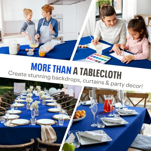 54IN X 600FT Plastic Table Cover Roll with Cutter Box, Cut to Size Plastic Table Cloths for Parties, Birthday, (Blue, 54"x7680"(Rectangular)) - color: Blue, size: 7680" x 54" (Rectangular)