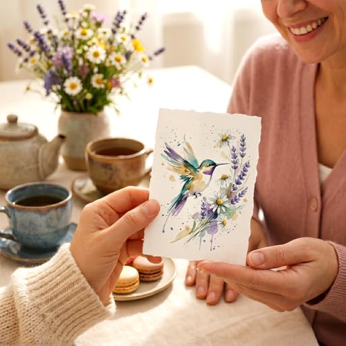Deckled Edge Watercolor Paper 4x6 Inch, 60 Sheets 300gsm Thick Cotton Blend, Handmade Torn Edge Cards for Watercolor, Calligraphy, Wedding Invitations, DIY Crafts & Postcards