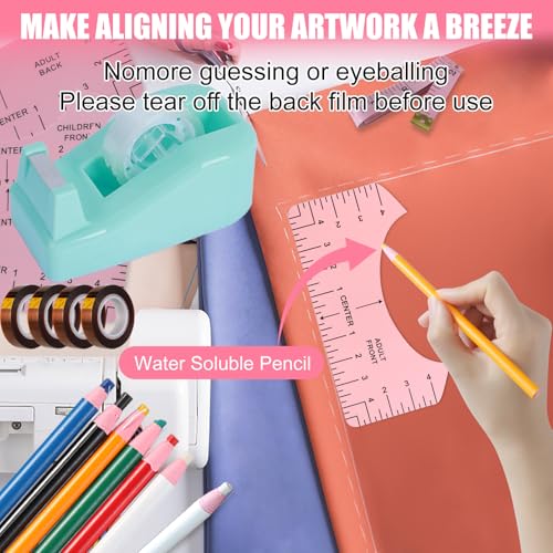 XEUZK Sublimation Shirts Tool Kits With 8 T Shirt rulers, 3Pack Teflon Sheet for Heat Press 12*16in, Heat Resistant Gloves With Silicone Bumps, 2 Rolls Heat Resistant Tape & Sublimation pencil (Blue) - color: Blue