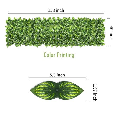 Artificial Ivy Privacy Fence Screen, 39.4x157.5 inch Artificial Faux Ivy Hedge, Expandable Faux Privacy Fence with 80 pcs Zip Ties Decoration for Outdoor Garden, Color Printing Watermelon Leaves - size: 39.4x157.5 in（Type 1）