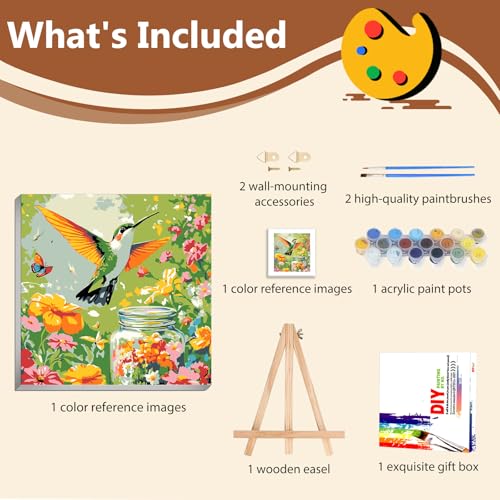 Reivworl Framed Hummingbird Paint by Numbers Kit for Adults Beginner 10×10 inch - color: 23-Hummingbird