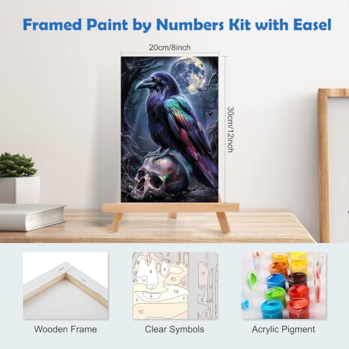 MOGTAA Halloween Paint by Numbers Kit for Adults Beginners with Frame, Skull Adult Paint by Number Kits on Canvas with Easel, Easy DIY Crow Oil Painting Kits for Home Decor, 8x12in - color: Skull