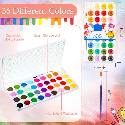 Nuanchu Gifts Bulk Watercolor Paint Washable Watercolor Paint Kits Palette and Brushes Portable Water Color Supplies for Adults, Beginners Artists Graduation Gift(6 Pack,36 Colors) - style: 36 Colors