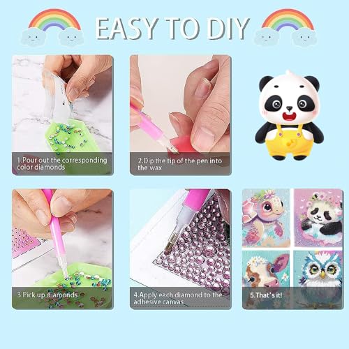 PERFECTSIGHT Cute 5D Diamond Art Kits, Kawaii DIY Painting Art for Adults Teen, 4 Pack Diamond Arts and Crafts Sets, Big Gem Full Drill Diamond Dots for Women (Animal) - style: Animal