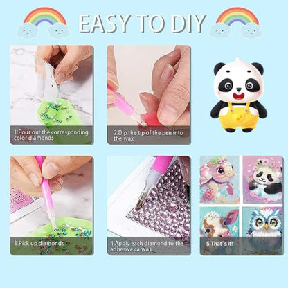 PERFECTSIGHT Cute 5D Diamond Art Kits, Kawaii DIY Painting Art for Adults Teen, 4 Pack Diamond Arts and Crafts Sets, Big Gem Full Drill Diamond Dots for Women (Animal) - style: Animal