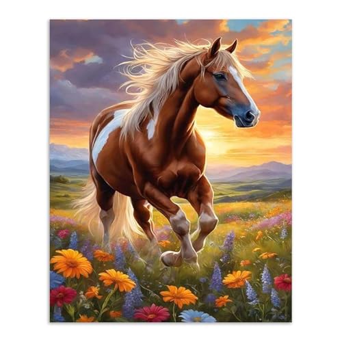 Alptiny Running Horse Paint by Numbers Kit for Adults Beginner, 16x20 Inch | Horse and Flower Landscape Paint by Number Kits Canvas, DIY Animal Oil Painting Kit for Relaxation & Home Decor - color: Horse-CD582