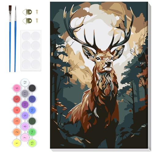 Bowetile Deer Paint by Numbers for Adults Framed, Adults' Paint-by-Number Kits, DIY Adult Paint by Number Kits on Canvas, Animals Acrylic Number Painting for Home Decor, 8x12in - color: Deer