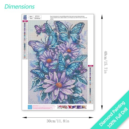 MBNTJHT DIY Butterfly Diamond Art Kits for Adults Beginners,Easy Flowers 5D Round Drill Diamond Painting Kits on Canvas,Butterfly and Floral Gem Art Kits for Home Wall Decor 12X16 Inch. - color: G7210