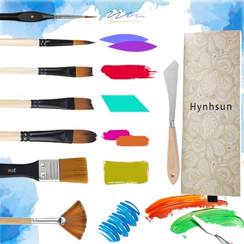 33 Pieces Paint Brush Set, Artist Series, Nylon Bristles with Round, Filbert, Flat, Fan, Angle, Detail Brush, Palette Knife,Suitable for Artists and Beginners for Acrylic Painting, Oil, Watercolor..