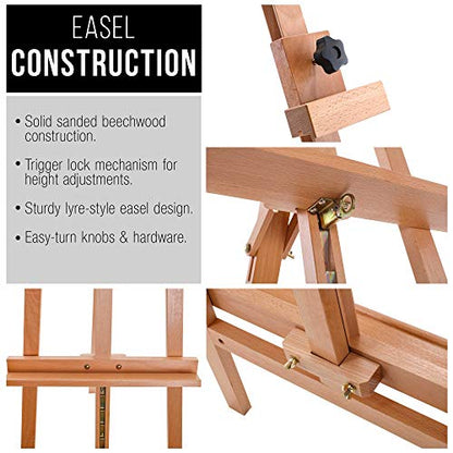 U.S. Art Supply 64" to 89" La Jolla Classic A-Frame Wood Easel, Lyre Style Studio Easel - Wooden Artists Floor Stand, Sturdy, Adjustable Height to 48" Canvas - Painting, Drawing, Sign Display