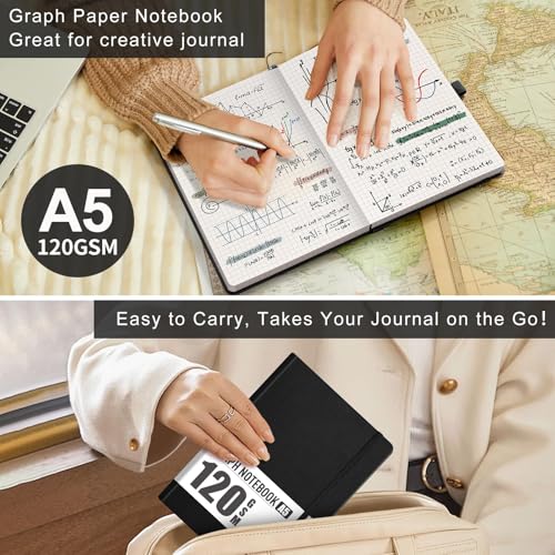 AHGXG Graph Paper Notebook, 120 GSM Paper, 160 Pages, A5 (5.7'' X 8.3'') - color: Black, style: A5-Grid-120G
