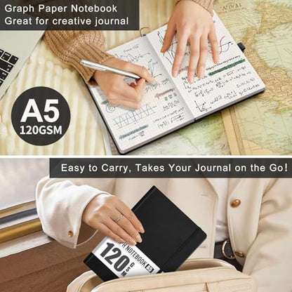 AHGXG Graph Paper Notebook, 120 GSM Paper, 160 Pages, A5 (5.7'' X 8.3'') - color: Black, style: A5-Grid-120G