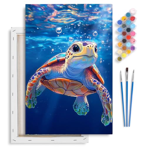 Sea Turtle Framed Paint by Numbers Kit for Adults Beginner & Kids Ages 8-12 | With Frame Canvas 8x12 inch, DIY Acrylic Painting by Numbers Sea Turtle, Stress Relief Craft Kits, Home Wall Decor Gift - color: YOP-F-1202, size: 8x12 Inch