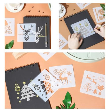 12 Pcs Christmas Stencils Reusable Painting Stencils, for Wall, Scrapbook, Xmas Greeting Card, DIY Project Drawing Aids