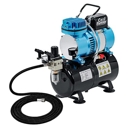 Master Airbrush 1/5 HP Cool Runner II Dual Fan Tank Air Compressor Kit Model TC-326T - Professional Single-Piston with 2 Cooling Fans, Runs Longer Without Overheating - Regulator Water Trap, Holder - style: Cool Runner Tank