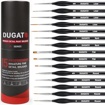 DUGATO Fine Detail Brush Set, 15-Piece Miniature Brushes with Case Holder | Detailing Paint Brush Set, Ergonomic Triangular Handles & Travel Case for Acrylic, Watercolor, Oil, Models & Warhammer - color: 15pcs Fine Paint Brush Set - Black